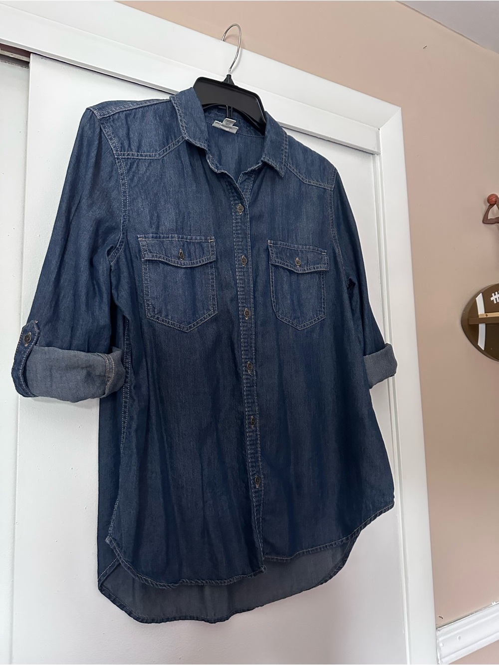 a.n.a Dark Blue Denim Button-Front Shirt